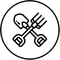 A black and white icon of two crossed forks.