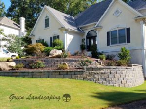 A house with a garden and a lawn