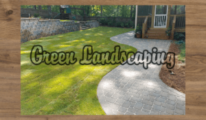 Curved paver patio and lush backyard lawn